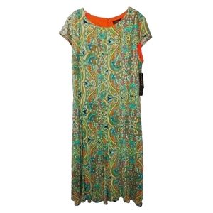 Boho Whimical Dress Woman Plus 18W Boho Southwest Sheath Green Paisley Spring